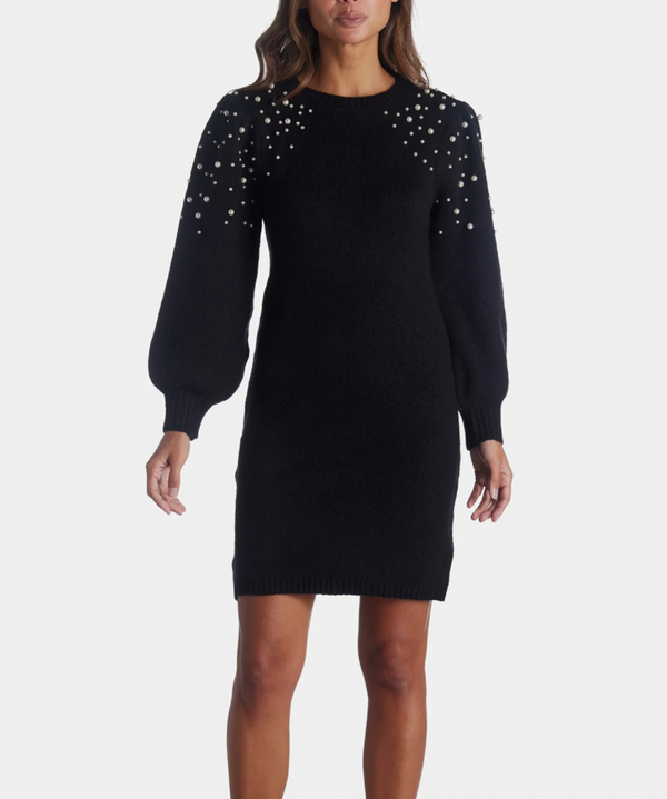 Black Sweater Dress With Pearls