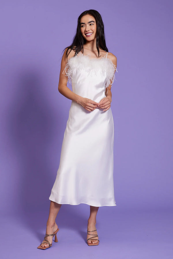 LP Feather Slip Midi Dress - White