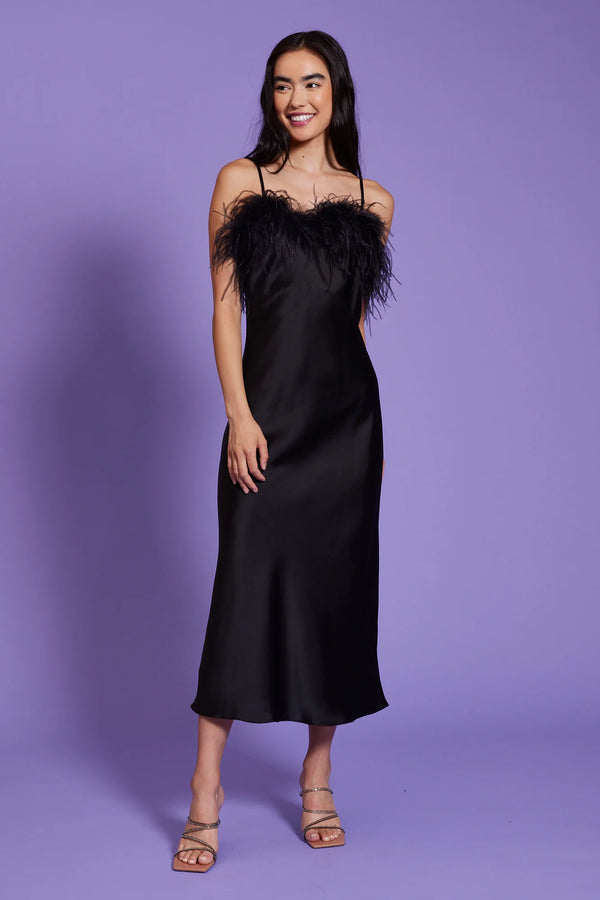 LP Feather Slip Midi Dress - Black