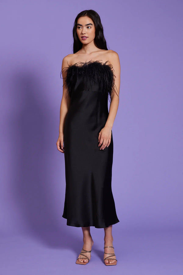 LP Feather Slip Midi Dress - Black