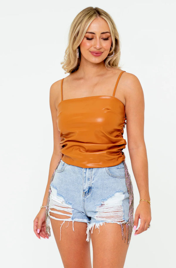 JOLEE VEGAN LEATHER TANK TOP - SABLE