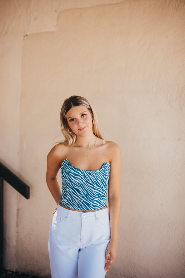 Zebra Denim Corset Top