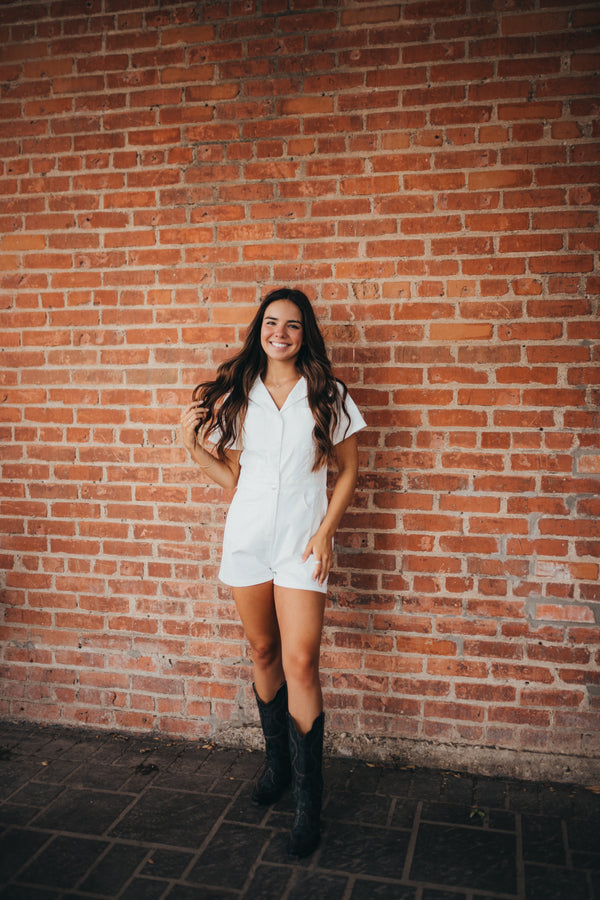 Rhinestone Cowgirl Romper - White