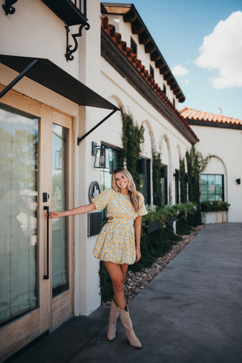 Green & Gold Floral Dress