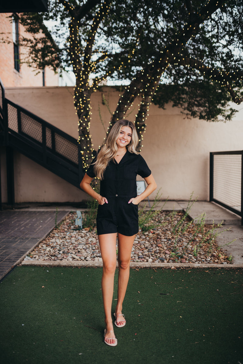 Rhinestone Cowgirl Romper - Black