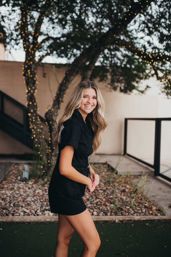 Rhinestone Cowgirl Romper - Black