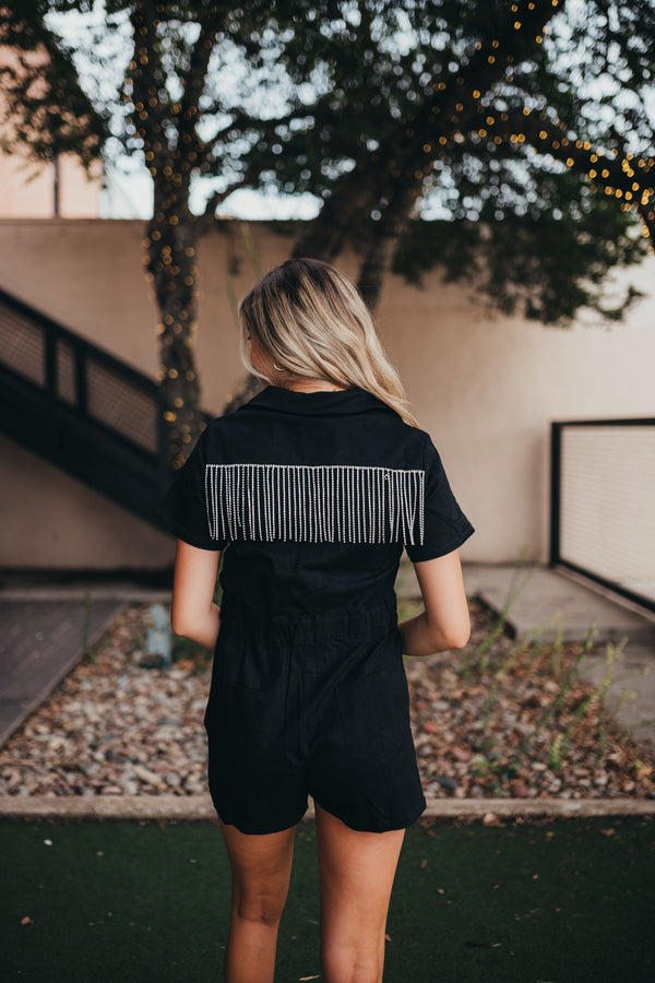 Rhinestone Cowgirl Romper - Black